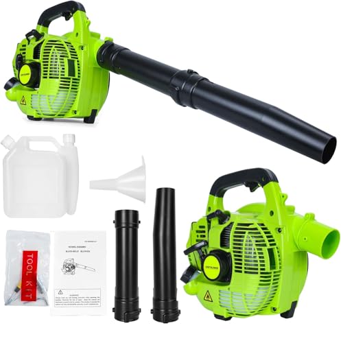 26cc 2-Takt Laubbläser Benzin, Handheld Leichter Benzin-Laubbläser, Mit 7500 U/min / 0,75 kW Leichter, Luftgekühlter Benzin-Laubbläser, Reinigen Von Laub, Schnee & Staub Verwendet (Grün)