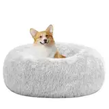 HMTOPE Orthopädisches Hundebett rund Hundekissen Hundesofa Katzenbett Donut Kuscheliges Hundekorb Waschbar, 70 cm Ø, Hellgrau