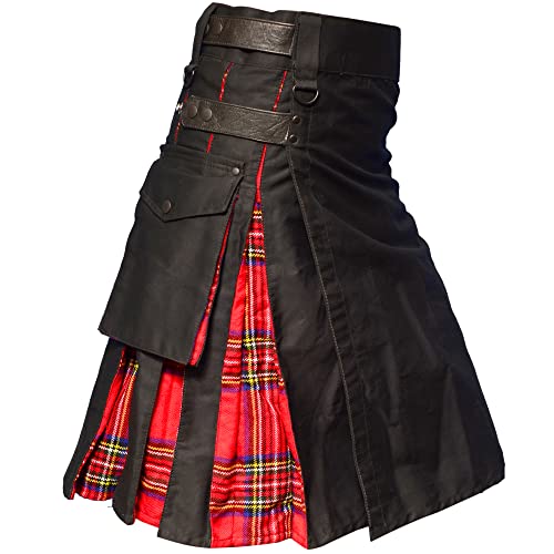 Hybird Utility-Kilts mit Lederriemen für Herren (Royal Stewart, 36 Inches - 91.44cm)