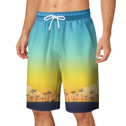 QWUVEDS Hawaii-Shorts für Herren Kurze Hosen Herren Herren-Badeanzug mit Netzfutter, Strandshorts Taschen Badeshorts Badeshorts Herren Sporthosen Herren Kurz Strandhose Kurz Boardshorts (Yellow, XL)