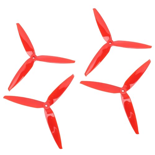 POENVFPO RC Tri Blade Propeller, 4 Stück 7–8 Zoll Polycarbonat RC Drone Tri Blade Propeller Schlagfester Blade Propeller mit 3 Blättern (Rot)