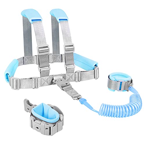 Lyneun 2m Laufgurt für Kleinkinder, Abnehmbar Kinder Sicherheitsleine 360° Drehung, 2 in 1 Anti verloren Handgelenk, Leine für Kinder+Trageriemen, Elastisches kinderleine für Kinder Outdoor(Blau)