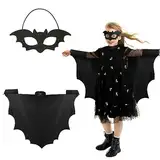 DKINY 2tlg Fledermaus Kostüm Kinder Fledermausflügel Umhang mit Maske Schwarz Fledermauskostüm für Junge Mädchen Vampir Fledermaus Kinderkostüm für Halloween Karneval Fasching Cosplay Mottoparty