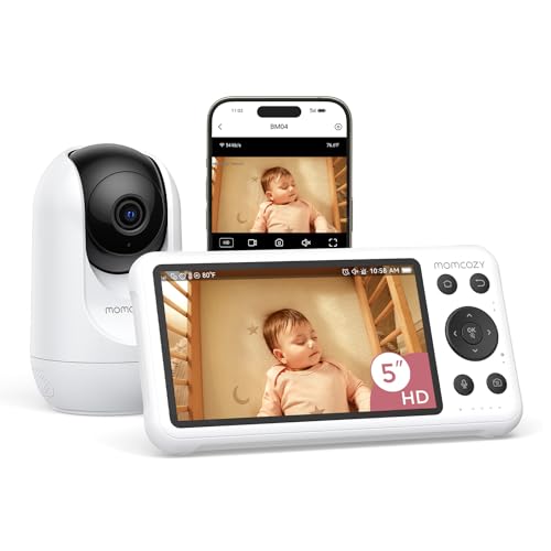 momcozy Babyphone mit Kamera App, 5 Zoll WLAN Video Babyphone mit Kamera und Audio, 4×Zoom, Bewegungs und Weinenkennung, sicherer Zaun, klare Nachtsicht, 2-Wege-Gespräch, Foto & Videoaufzeichnung
