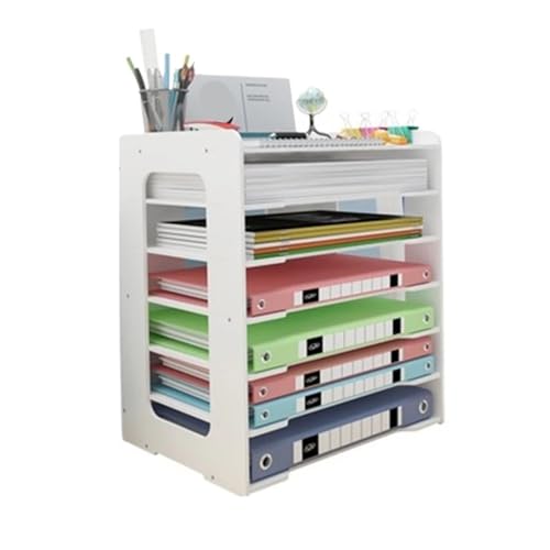 ZFIHAV Schreibtisch BüCherregal 5/7-lagiges Desktop-Bücherregal, einfaches Büro-Desktop-Aktenregal, Lagerregal, Büro-Schreibtisch-Ordner-Aufbewahrungsbox, Aktenrahmen, Bücherständer(7 Layers)