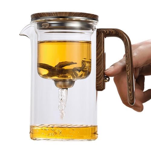 Enchanti Tea Pot, Enchantipot Magic Tea Po, Water Separation Glass Teapot with Wooden Handle, Press Control Magic Tea Pot, Enchantipot Magic Pot