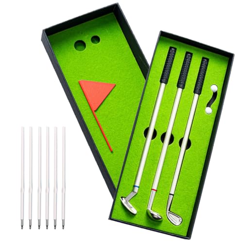 Alrens Golf Stifte, Minigolf Schreibtisch Set, 3-teiliges Stifteset im Golfspiel-Design mit 6 Ersatzstiften, Golf Geschenke für Golfer Golfclubs Männer Mitarbeiter