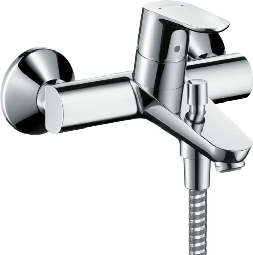 hansgrohe Focus - Badewannenarmatur Aufputz für 2 Verbraucher, Mischbatterie Badewanne mit Auslauf Länge 19,4 cm, Einhebelmischer Wanne, Chrom, 31940000