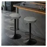 STOOLINK Barstuhl 2er Set Barhocker Höhenverstellbar, Barstuhl mit Mikrofaser-Leder, Barstuhl Ohne Lehne 360° Drehbar, Tresenhocker mit Fußstütze Barhocker 150kg-Grau