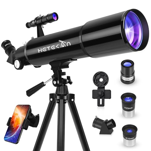 HETEKAN Teleskop, Teleskop für Erwachsene Astronomie, 80mm Apertur 600mm Refraktor Teleskop für Kinder & Anfänger, Vergrößerung 180X, für Mondbeobachtung mit Telefon-Adapter