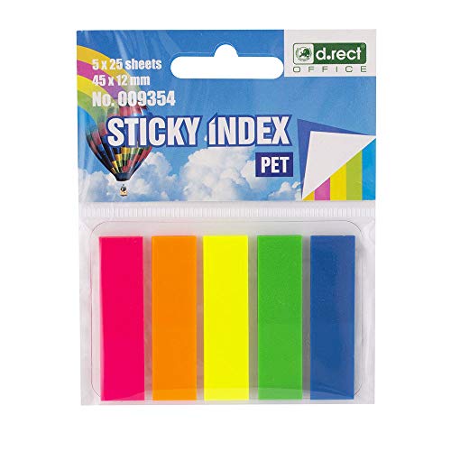 D.RECT Haftstreifen Pagemarker Index Haftmarker Film Textstreifen PET-Folie 45x12mm 5x25 Stück Streifen