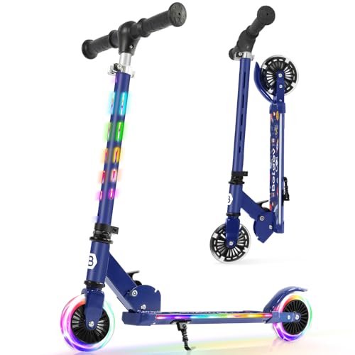 BELEEV V3 Roller Kinder 6 Jahre, Upgrade mit LED Leuchtenden Räder, Lenksäule und Deck, 4 Höhenverstellbar, Faltbare Scooter Kinder 5 Jahre, 2 Räder Roller mit Ständer für 3-12 Jahren Mädchen Jungen