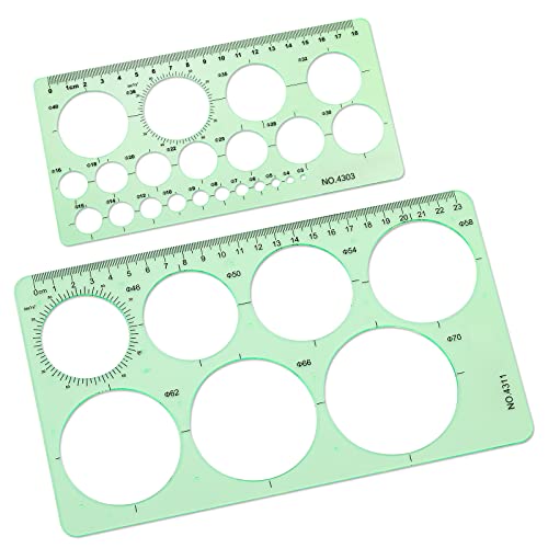 2 Stück Kreisschablone zum Zeichnen, Kreis Schablone Vorlage, Lineal, rundes Lochlineal, multifunktionales rundes geometrisches Schablonenlineal aus Kunststoff, Zeichenset zum Lernen, Entwerfen, Büro