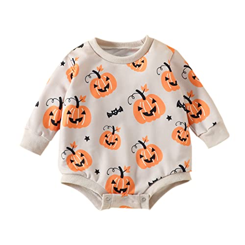 Kleinkind Mädchen Halloween Langarm Drucke Pullover Strampler Neugeborene Sweatshirt Bodysuits Tops Body Set Baby Langarm Halloween Kostüm (Beige, 18-24 Months)