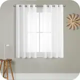 MRTREES Voile Gardinen Vorhang halbtransparent kurz mit Ösen in Leinenoptik Stores Gardinen Schals für Wohnzimmer Schlafzimmer Kinderzimmer Weiß 145×140cm (H×B) 2er Set