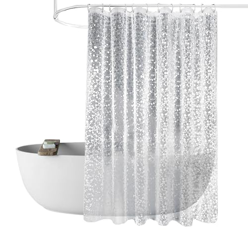 Fhioevt Duschvorhang 180x180cm Transparent Duschvorhang mit Magnet Unten Duschvorhänge 3D Steinmuster Eva Antischimmel Wasserdicht Shower Curtains mit 12 Duschvorhangringen für Badewanne Dusche