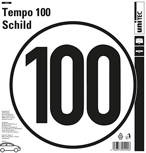 Unitec 10028 100 kmh Geschwindigkeitsschild Klebeschild Selbstklebender PVC Aufkleber für Anhänger,Wohnwagen,nach Din 1451