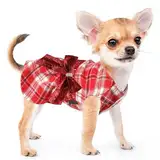 Hundepullover für kleine Hunde, Mädchen, kleine Hunde, Silvester, Hundepullover, Welpenkleidung, Prinzessinnen-Kleid, kariertes Kleid, Haustier-Urlaub, Festival, Kleidung, Größe S, Rot, 2,7–4,1 kg