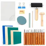 27 Stück Lino-Schneid und Druckset, Blockdruck Starter Kit, mit Stempelblock, Bildhauerwerkzeugen, Pauspapieren und Mischblock für Stempelschnitzerei und Druckgrafik