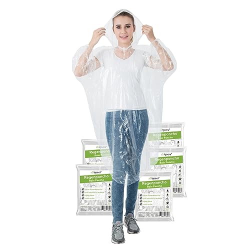 IGOERA Regenponcho transparent, 5er-Pack Regencape mit Kapuze für Festival, Konzert, Wandern, Radfahren, Camping, Outdoor, Einweg Poncho gegen Regen