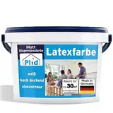 Plid® Latexfarbe Weiß matt - Abwaschbare Farbe Innen für Küche & Badezimmer - Latexfarbe abwaschbar leicht zu reinigen & nicht schlämmend -Latexfarbe abwaschbar nicht füllend (5000ml - matt)