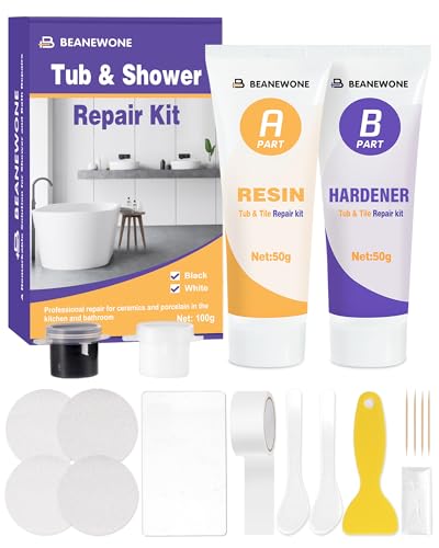 Beanewone Keramik Reparaturset Waschbecken, Emaille Reparaturset zum Reparieren von Absplitterungen, Beulen, Kerben und Rissen in Porzellan- und Keramikarmaturen (Schwarz und Weiß)