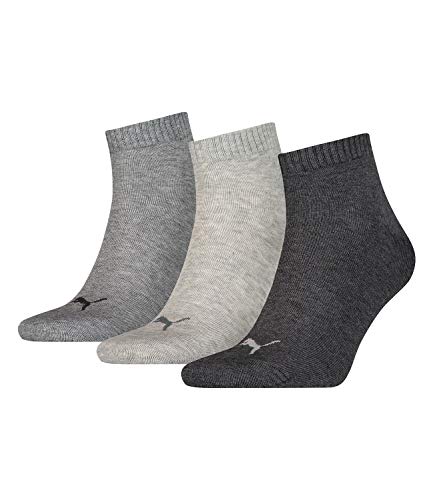 PUMA Plain 3P Quarter Socke, Grau (Anthrazit/L Mel Grey/M Mel Grey), 43/46 EU