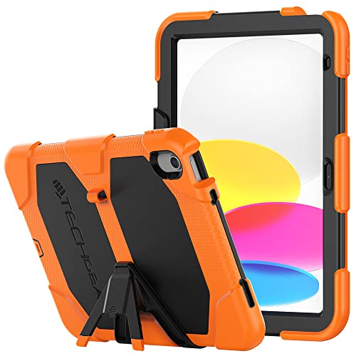 TECHGEAR G-Shock Kompatibel mit Apple iPad 10. Generation 2022 Hülle (10.9 Zoll) Robuste Schutzhülle Stoßfester, Eingebauter schutzfolie mit Ständer, Schule Kinder Bauunternehmer hülle - Orange