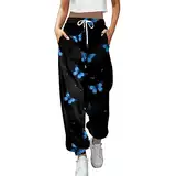 Generisch Sporthosen für Damen Frauen Mode Hosen Schmetterling Print Leggings Sport Casual Jogginghose Freizeithosedamen Outdoorhose Damen Sommer Hell (Sky Blue, L)