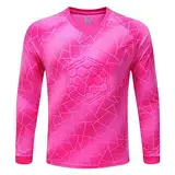 winying Kinder Jungen Torwart Unterziehshirt Langarm Gepolstertes T-Shirt V-Ausschnitt Sport Trainingsshirt Oberteile Sportbekleidung Hot Pink 158-164