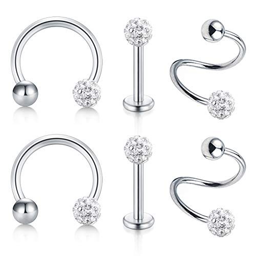 AceFun Spiralen Piercing 1,2mm Ohr Tragus Helix Knorpel Piercing - als LIPPENPIERCING, OHRPIERCING, NASENPIERCING, Tragus, Helix Edelstahl Körper Piercing Schmuck Silber