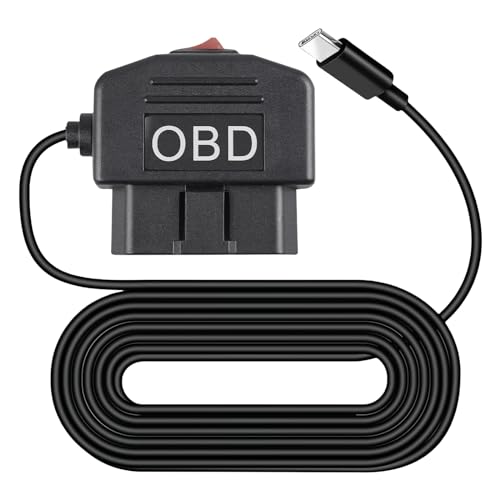 WIYETY OBD-Zugkabel Hardwire-Kit: 3,5 M OBD-Stromkabel Typ-C Mini USB Netzadapter Ladekabel mit Schalter Taste, 24 Stunden Überwachung und Acc Modus, Micro-OBD-Netzkabel für Dash-Kamera, OBD-Anschluss