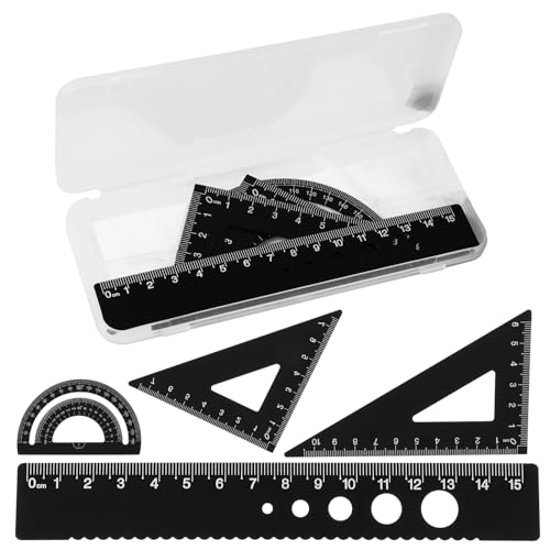 4 Stück Lineal Set aus Aluminiumlegierung Mathematik Geometrie Werkzeug 15cm Lineal Metall Winkelmesser Set für Studenten Büro Ingenieure Zeichner die Geometrische Figuren Zeichnen