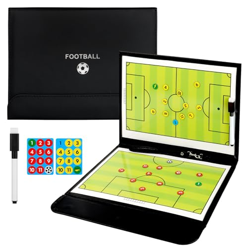 KEWUZY Fußball Taktiktafel, Fußball-Board mit Magneten, Taktikboard Fussball, Soccer Taktikboard, Trainermappe mit Boardmarker, Magnetische Schachfiguren, für die Schulung oder Spielanalyse