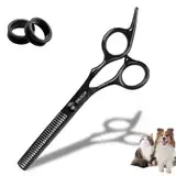 Profi Effilierschere für Hunde, Schere Fellschere Für Hund und Katze Sicherheit Runde Spitze Grooming Schere, Schwarz Titan Edelstahl-Fellschere mit Einstellbare Schraube 28 Zähne.