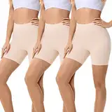 FALARY Unterhose Damen Beige M Hose Unter Kleid Rock Anti Scheuern Kurze Leggings Sommer Radlerhose,Yoga, Party,Täglich Tragen 3er Pack