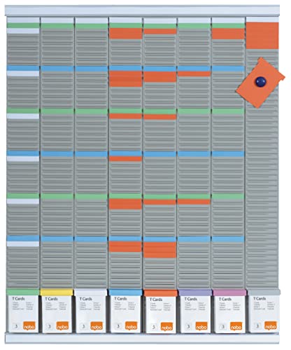 Nobo T-Karten Wochenplanungs-Set, Wandmontage, Haftnotizen Set mit 8 Spalten & 54 Slots, Größe 3, enthält T-Karten, Indexspalte, bedruckte Etiketten & Etikettenhalter, 2910800