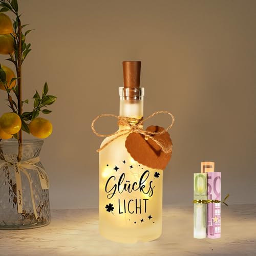 HIQE-FL LED Flaschenlicht mit Spruch,LED Flaschenlicht Geldgeschenke Geburtstag,Glückslicht Beleuchtete Dekoflasche mit Korken,Leuchtflasche Coole Geschenkideen