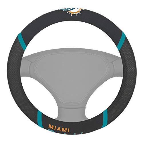 FANMATS 15038 NFL Miami Dolphins Lenkradbezug, Bestickt, schwarz, universal, 38,1 cm Durchmesser