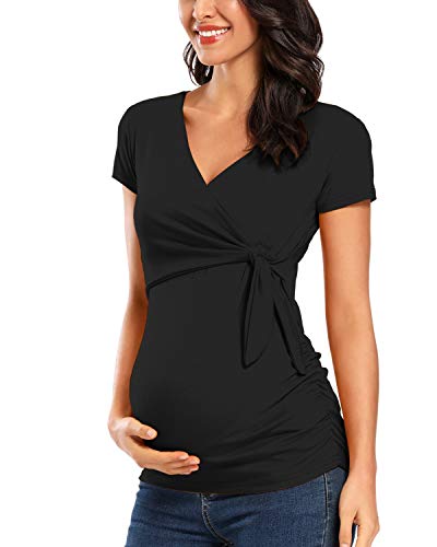 Love2Mi Damen Stillshirt Kurzarm & Langarm Umstandsshirt Umstandsmode V-Neck Schwangere Nursing Tops