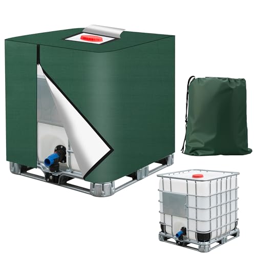 BUCOMTU IBC Tank Abdeckung1000L,420D IBC Container Abdeckung,IBC Wassertank Abdeckung 1000L – UV-Schutzplane, Wetterfest & Staubdicht Mit Aufbewahrungstasche (120x100x116 cm) (Grün)