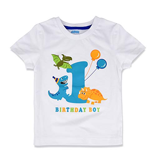 AMZTM Baby Dinosaurier Geburtstag Shirt - 1. Dino Party Jungen Geburtstag T-Shirt Kinder Baumwolle Kurzarm Weiß T-Rex Gedruckt Top Bekleidung