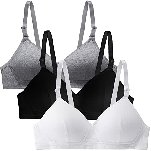 Sunvivid Teenager Mädchen BH 3er Baumwolle Sport Softbra Bralette Ohne Bügel Nahtlose Gepolsterte Unterwäsche mit abnehmbaren Pads für 12-18 Jahre Kinder und Damen