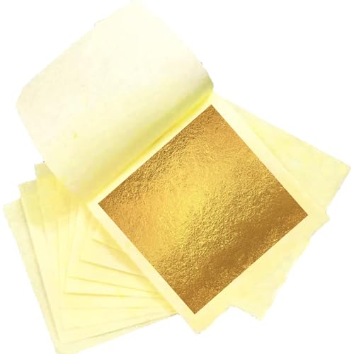 SovZovy 24 Karat Echte Blattgold,4, 33 x 4, 33 cm, Pack er Blattgoldblätter für Torten, Schokolade, Kunst und Handwerk, Gesichtsmasken und Nagelkunst , Backen, Torten Dekorfolie (10pcs)