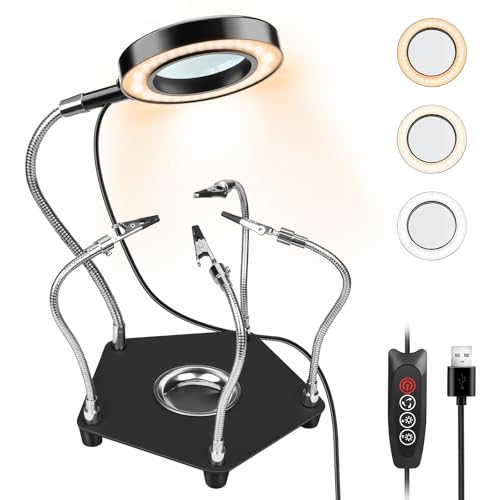 Dritte Hand Löten, Lytool Löthilfe Leiterplattenhalter Werkzeug Hände Handwerk Werkstatt Helfen Station mit USB LED, 3X Lupe, Vier Arme Helfer Bastelt Schmuck Hobby-Werkstatt