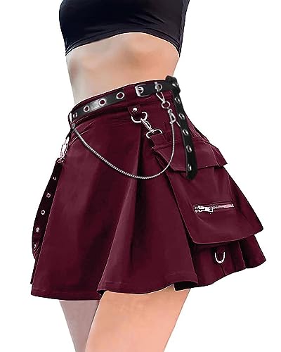 Goth Kurze Hose mit Rock Gothic Rock Kurz Rave Outfit Damen Minirock Damen mit Gürtel Sexy Cosplay Gothic Kleidung Damen Mini Rock Damen Sommer Party Club Festival Outfit Damen Goth Clothes