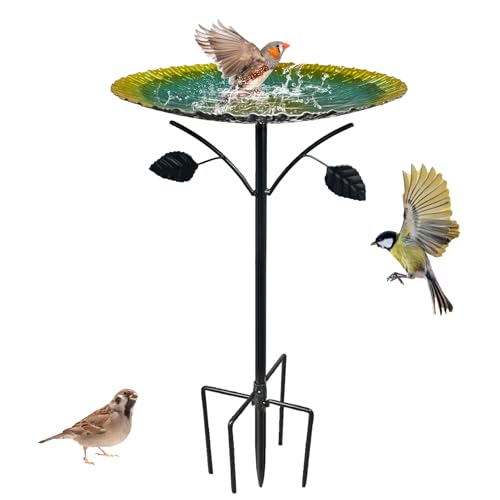 Bseical Vogeltränke Stehend Groß Garten mit 5 Zackiger Sockel, 84cm Metall Vogeltränke Winterfest, Vogelbad Garten Stehend, Vogeltränke Frostsicher für Wildvögel, Wassertränke für Vögel Draußen Garten