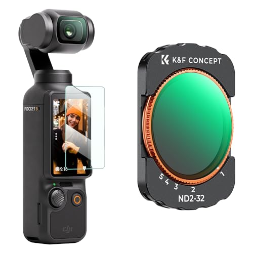 K&F Concept OSMO Pocket 3 ND Filter, Magnetischer Variabler ND Filter ND2-ND32, 1-5 Blendenstufen Graufilter kompatibel mit DJI OSMO Pocket 3 (Aluminiumrahmen)