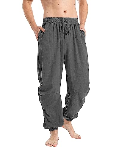 YAOBAOLE Leinenhose Herren Freizeithosen Lässige Strandhose aus Baumwollmischung Leichte Sommerhose Yoga Lange Hosen Regular Fit Dunkelgrau M