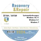 TRALION Recovery&Repair 2024 - CD/DVD für Windows XP, Windows Vista, Windows 7, Windows 8.1, Windows 10 - System Rettung, Notfall DVD - 32bit, 64bit - deutsch